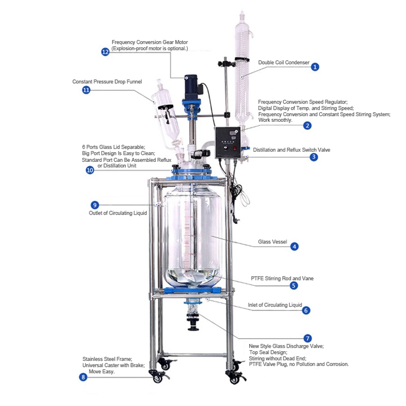 S-100L 100L High Vacuum Lab Double Layer Stirrer Heating Glass Reactor